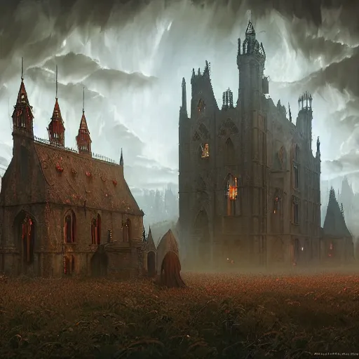 Image similar to demonic gothic victorian scenery in the style of michael whelan and stefan koidl. hyperdetailed photorealism by greg rutkowski, 1 0 8 megapixels, cinematic lighting