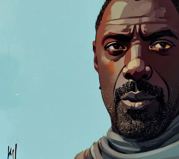 Image similar to portrait of portrait, idris elba as a kind king, by atey ghailan, by greg rutkowski, by greg tocchini, by james gilleard, by joe fenton, by kaethe butcher, by ashley wood, dynamic lighting, gradient light blue, brown, blonde cream and white color scheme, grunge aesthetic