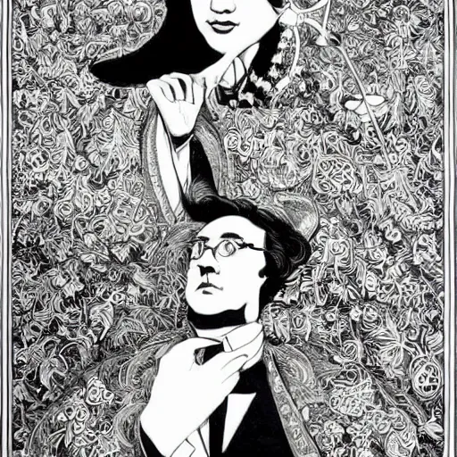 Prompt: !!!! [ john oliver ]!!!!, artstation, by aubrey beardsley, by ben enwonwu, illustration, marker art, concept art, insanely detailed and intricate, hypermaximalist, elegant, ornate, hyper realistic, super detailed