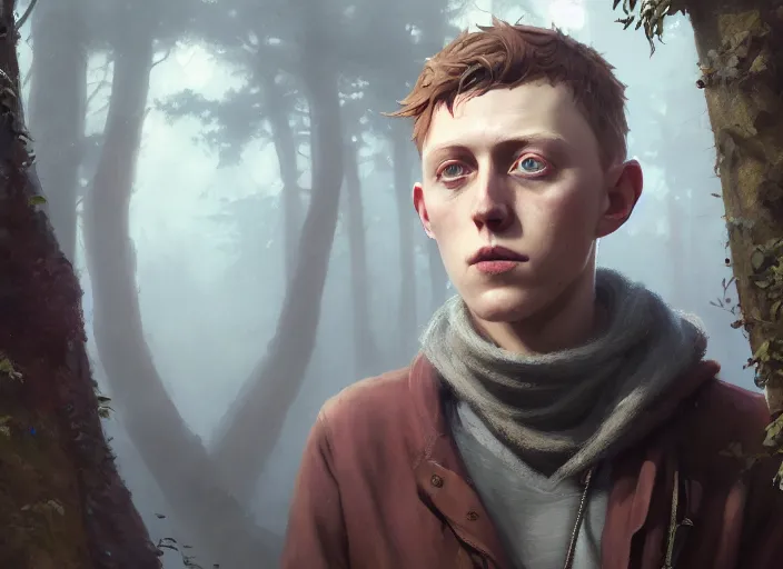 Image similar to highly detailed portrait of george mackay, in life is strange, stephen bliss, 8 k, unreal engine, fantasy art by greg rutkowski, loish, rhads, ferdinand knab, makoto shinkai and lois van baarle, ilya kuvshinov, rossdraws, tom bagshaw, global illumination, radiant light, detailed and intricate environment