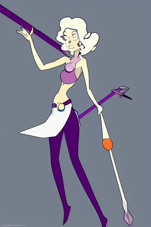 Image similar to pearl from steven universe, posing, elegant, floating with spear, beautiful, digital art, trending on artstation