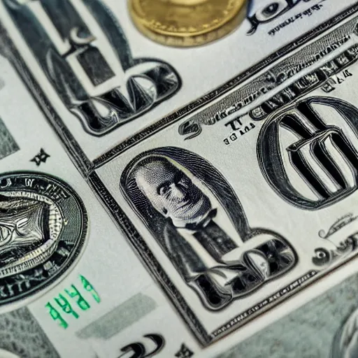 Prompt: US currency by Alex Gray, macro photography, tilt shift