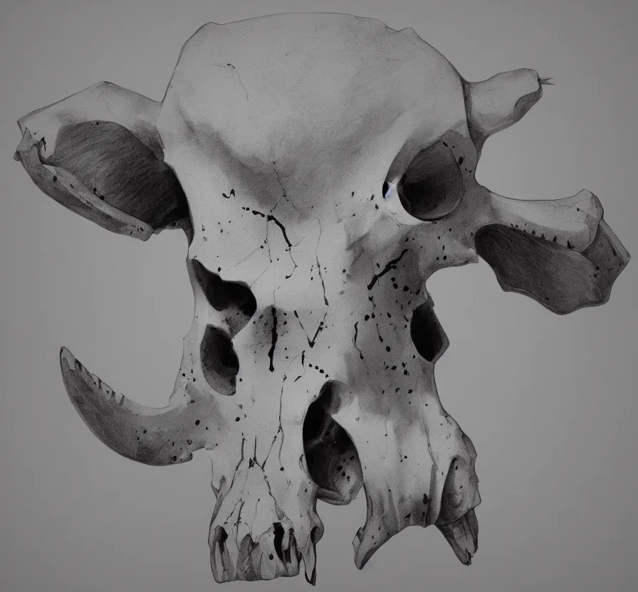 Image similar to cow skull, pencil drawin, unreal engine 5, wallpaper, 8 k, ultra detailed, realistic photo, artstation