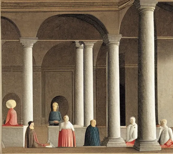 Prompt: drawing of the backrooms by piero della francesca