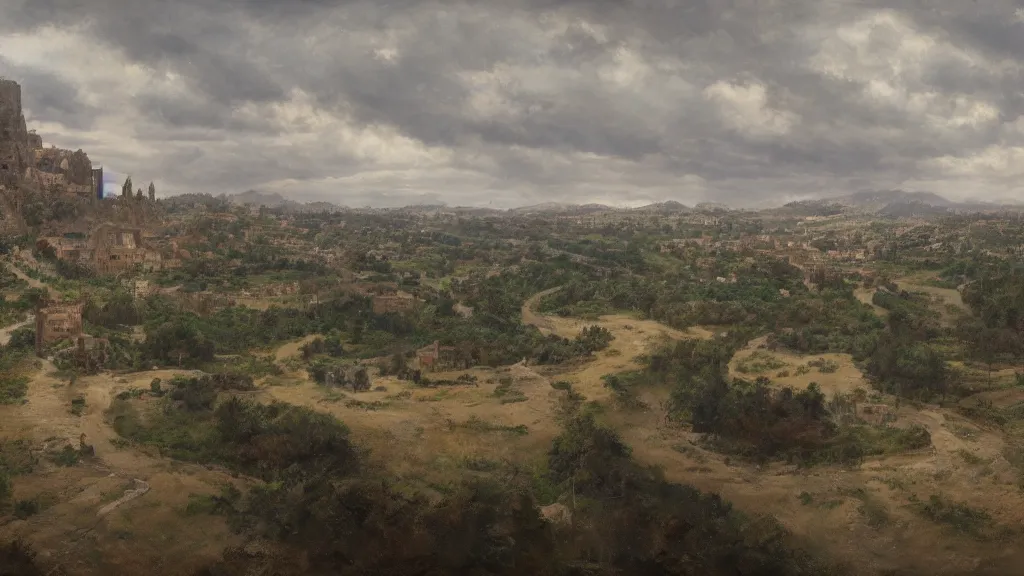 Prompt: patrick j. jones. rutkowski. my men are defeated. hope is lost. view from the castle. 3 8 4 0 x 2 1 6 0