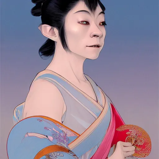 Prompt: clear portrait of gollum from lord of the rings dressed as a japanese geisha, background hyper detailed, character concept, full body, dynamic pose, glowing lights, intricate, elegant, highly detailed, digital painting, artstation, concept art, smooth, sharp focus, illustration, art by artgerm and greg rutkowski and alphonse mucha