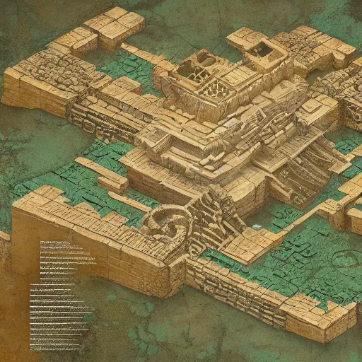 Image similar to Detailed map of ancient mayan ruins in Disco Elysium, by Greg Rutkowski