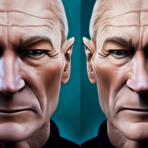 Image similar to hyperrealistic mixed media high resolution painting of Neil Patrick Harris Patrick Stewart, stunning 3d render inspired art by István Sándorfi and Greg Rutkowski and Unreal Engine, perfect facial symmetry, dim volumetric lighting, 8k octane beautifully detailed render, full body shot, post-processing, extremely hyper-detailed, intricate, epic composition, highly detailed attributes, highly detailed atmosphere, cinematic lighting, masterpiece, trending on artstation, very very detailed, masterpiece, stunning, flawless completion, lifelike texture, perfection,