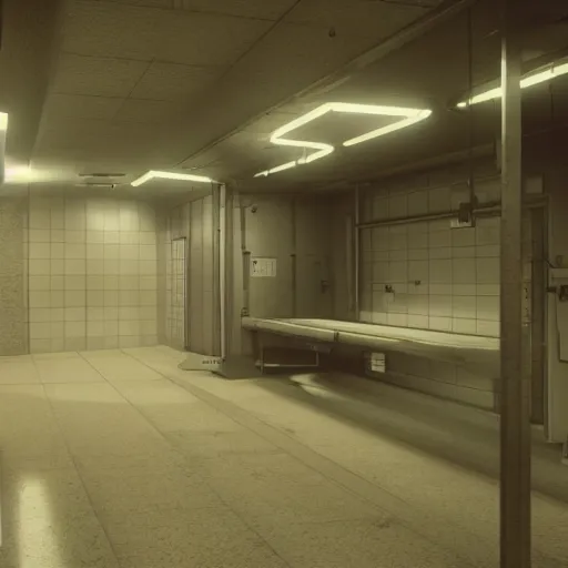 Prompt: lonely spaces of underground lab, sterile, clean, cinematic, liminal space, unreal engine, in-game screenshot