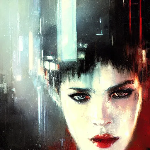 Prompt: portrait of rachael from bladerunner by jeremy mann