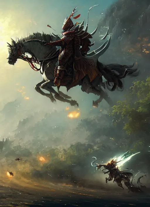 Image similar to 4k knight dodging an attack in a fantasy setting, art by greg rutkowski, art by craig mullins, art by thomas kincade, art by Yoshitaka Amano