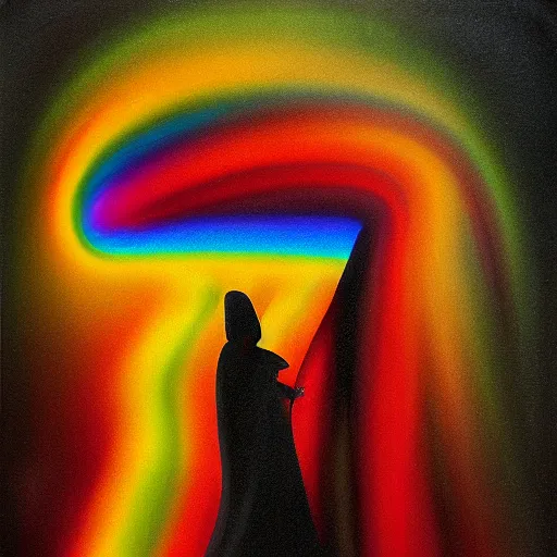 Prompt: a skeleton in black cloak by Gabriel Dawe