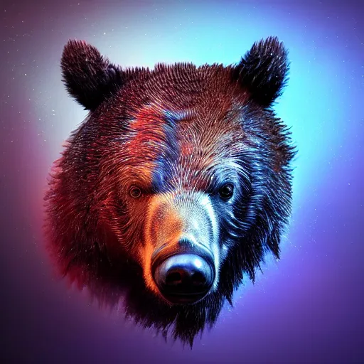 Image similar to Photorealistic horned bear. Hyperdetailed photorealism, 108 megapixels, amazing depth, glowing rich colors, powerful imagery, psychedelic Overtones, 3D finalrender, 3d shading, cinematic lighting, artstation concept art