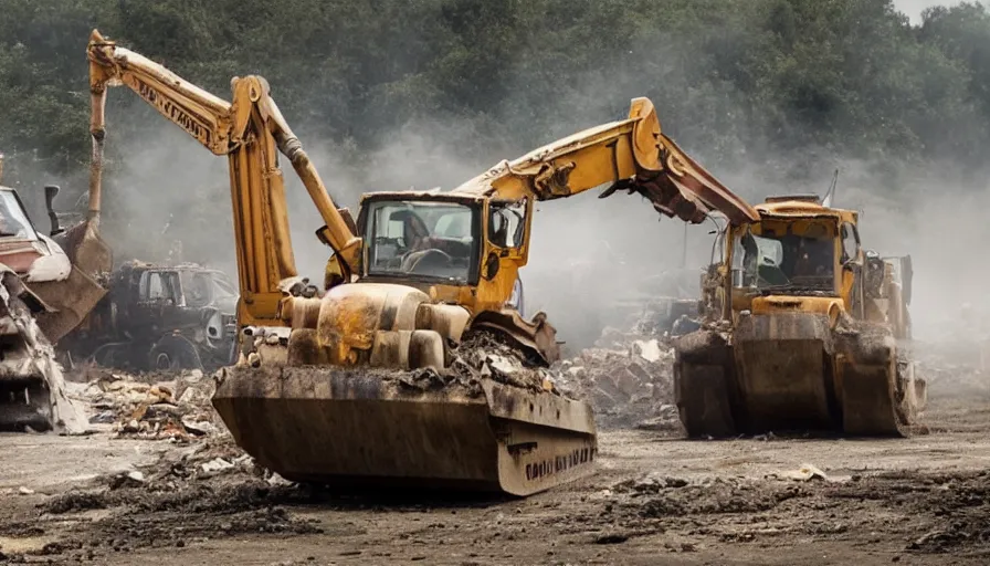 Image similar to big budget movie about a bulldozer demolition derby