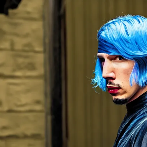 Image similar to adam driver as ninja, blue hair