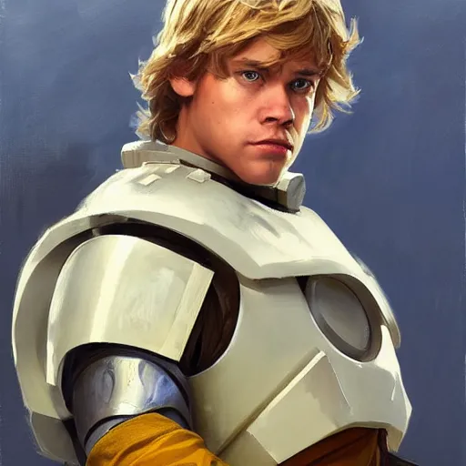 Image similar to greg manchess portrait painting of armored luke skywalker as overwatch character, medium shot, asymmetrical, profile picture, organic painting, sunny day, matte painting, bold shapes, hard edges, street art, trending on artstation, by huang guangjian and gil elvgren and sachin teng