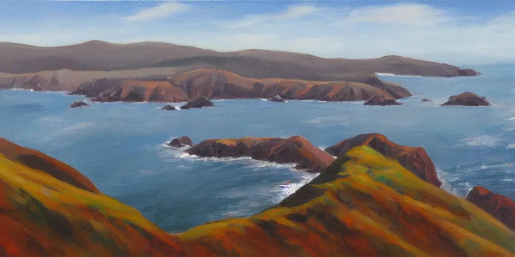 Prompt: marin headlands by olof krans, oil on board