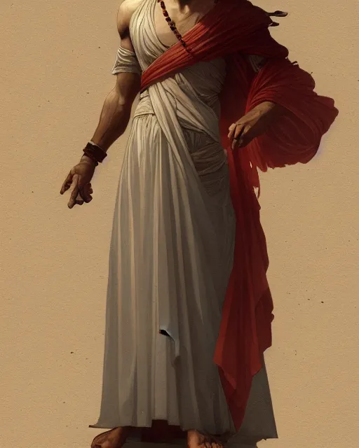 Image similar to young greek man, elegant ancient greek dress, very detailed, byzantium background, beautiful, intricate, cinematic, artstation, william bouguereau, alphonse mucha, greg rutkowski, rossdraws, octane render