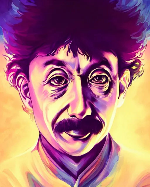 Image similar to einstein portrait, junji ito, kentaro miura, underwater aura, gilding, leiji matsumoto, sylvain sarrailh, stylized, artstation