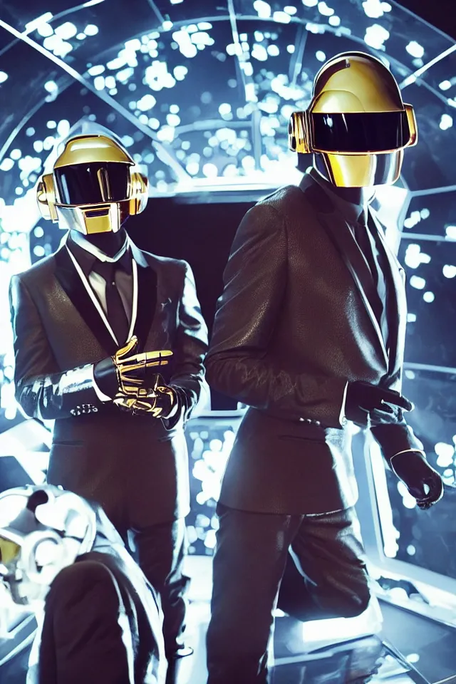 Prompt: The Daft Punk duo on top of a spaceship