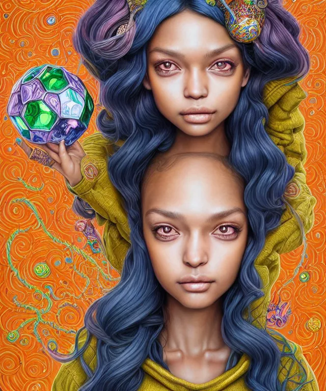 Prompt: Portrait of cute Brazilian funk woman , D&D, fantasy, intricate, richly detailed colored pencil 3D illustration of a beautiful with long metallic hair wearing a hoodie and short shorts that is evil and happy. mirrored background with completely rendered reflections, art by Range Murata and Artgerm highly detailed, digital painting, trending on artstation, sharp focus, illustration, style of Stanley Artgerm, perfect smile and tooth