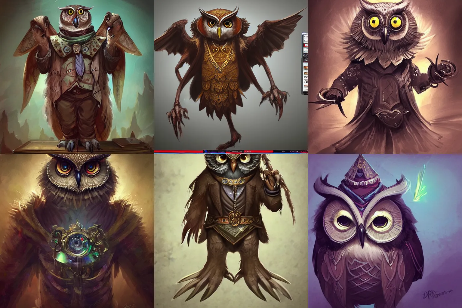 Prompt: “an anthropomorphic owl who is headmaster of a magic school, hyper detailed, DnD character concept art, Magic the Gathering art, fantasy, trending on Art Station”