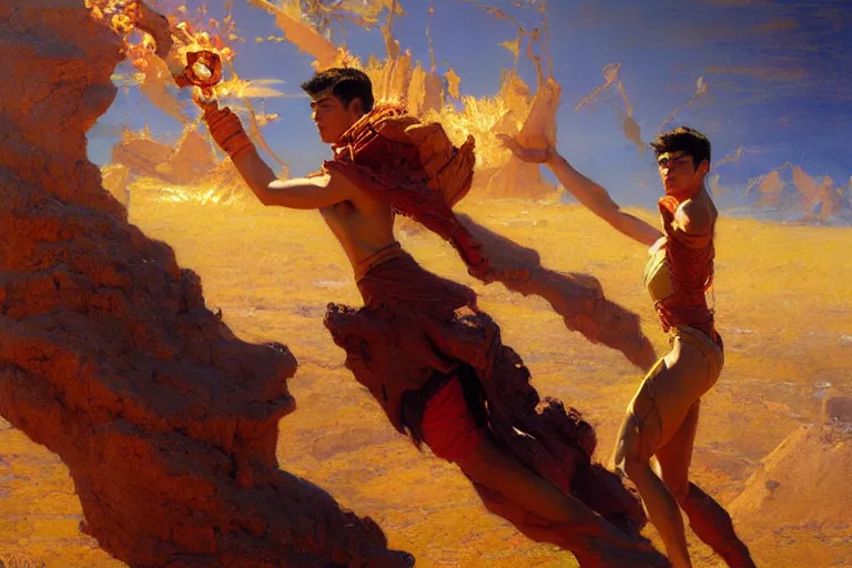 Image similar to earth bender, painting by gaston bussiere, craig mullins, j. c. leyendecker