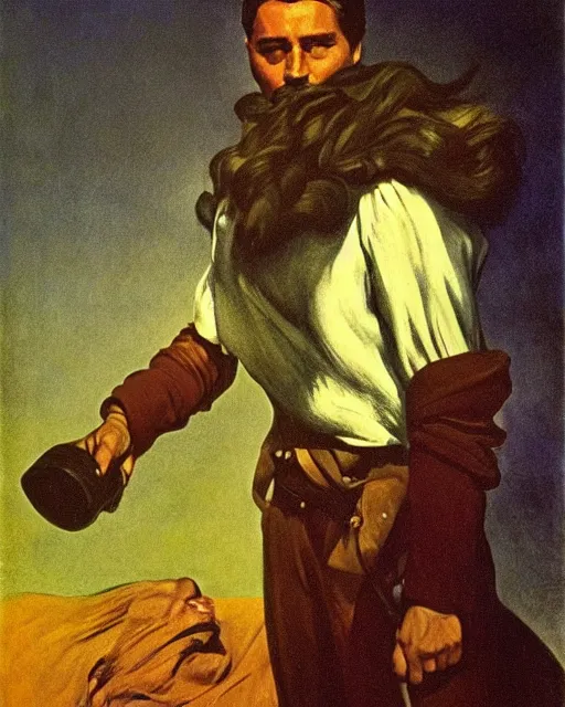 Image similar to Errol Flynn as a scientist. 1980s dystopian Soviet Russia, propaganda screens. Fantasy art by Gustave Courbet, Rosa Bonheur, Edward Hopper, Ilya Yefimovich Repin, Jean-François Millet, Andrew Newell Wyeth. Faithfully depicted facial expression, perfect anatomy, sharp focus, global illumination, radiant light, detailed and intricate environment, trending on ArtStation