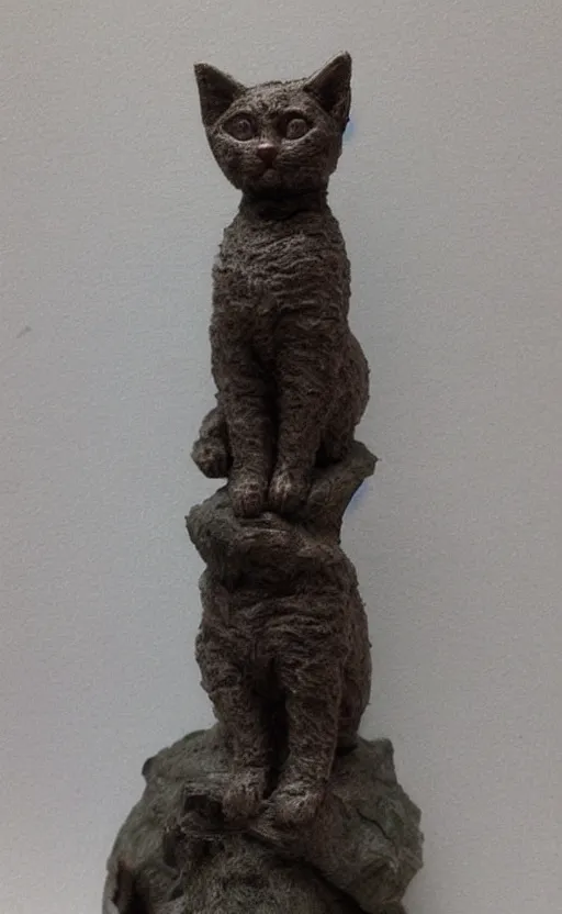 Prompt: a sculpture made from wax of a kitten.