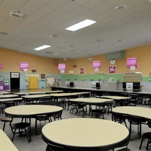 Image similar to a school cafeteria at the end of the universe