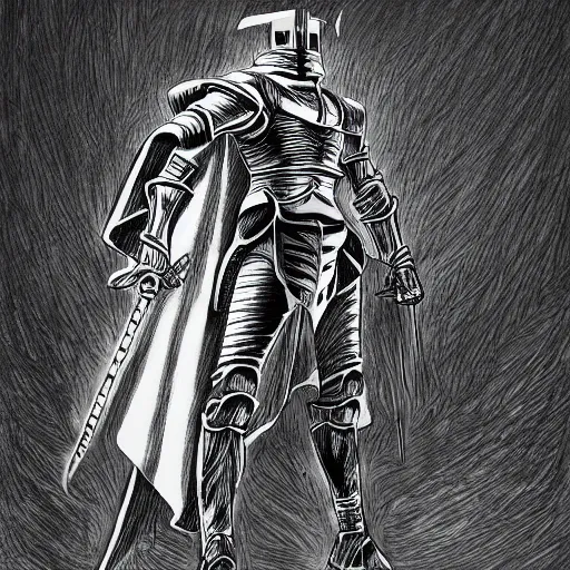 Prompt: a human knight drawn in the style of Kentaro Miura, dark manga, fantasy