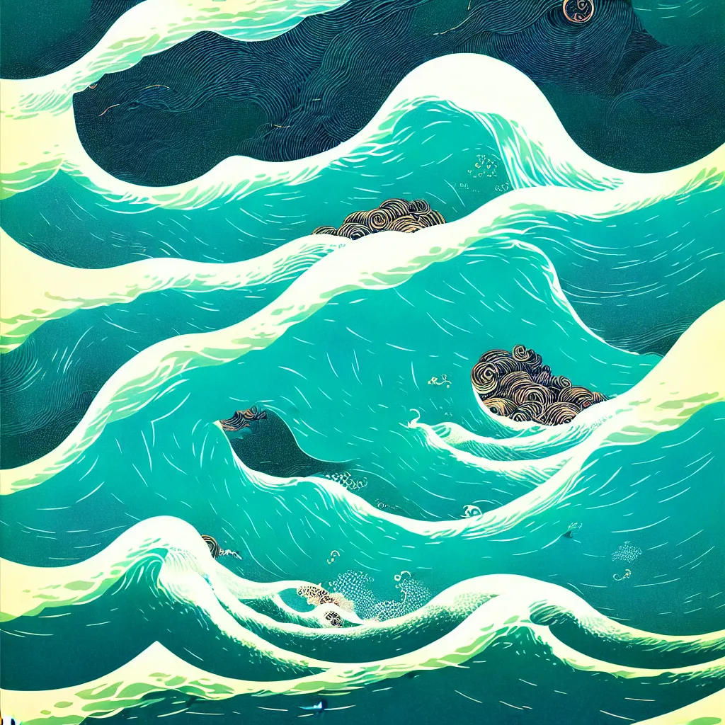 Image similar to ocean wave by victo ngai