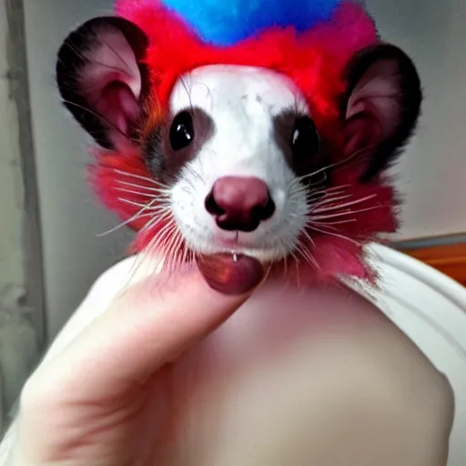 Prompt: ferret wearing clown makeup