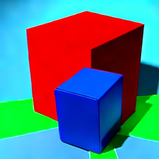 Image similar to a blue cube on top of a red cube on top of a green cube