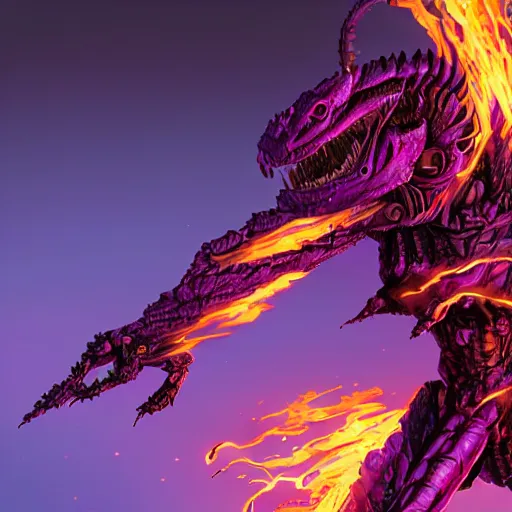 Image similar to Character design body made of purple fire, body with black and purple lava, Lizardman Art, muscular male body, mecha humanoid with cyberpunk bomber jacket, concept art character, royalty, smooth, sharp focus, organic, deep shadowsby Jerad Marantz, hyperrealistic oil painting, 4k, studio lightning