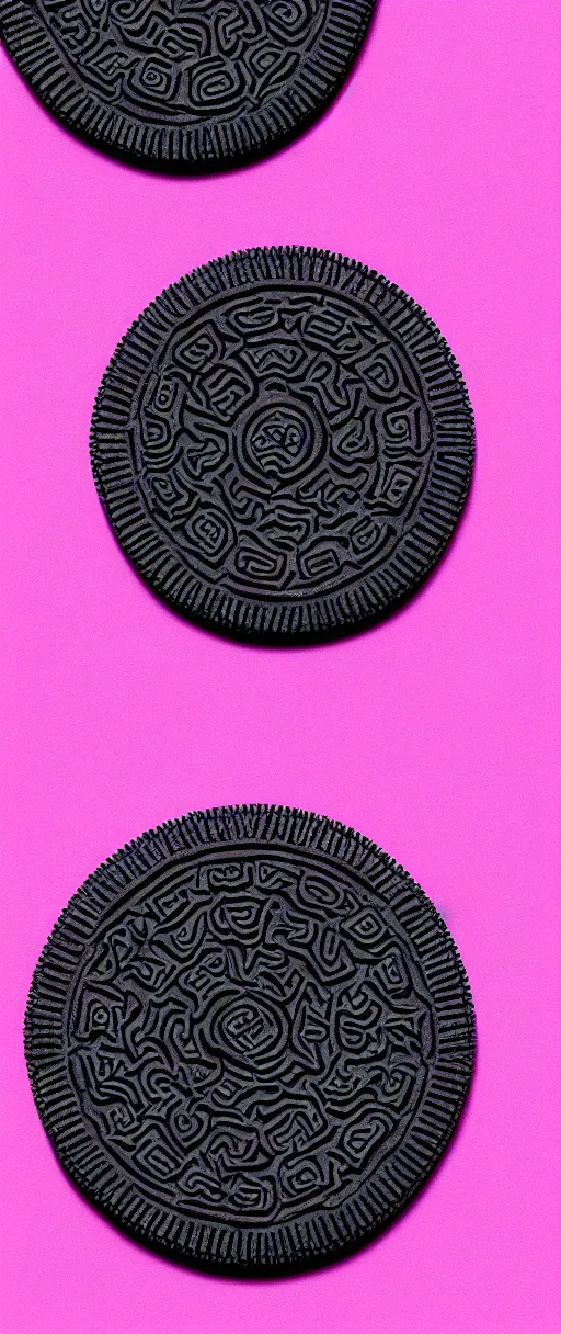 Image similar to octane render of an oreo, three point lighting, pink to blue gradient backround, hyper realistic