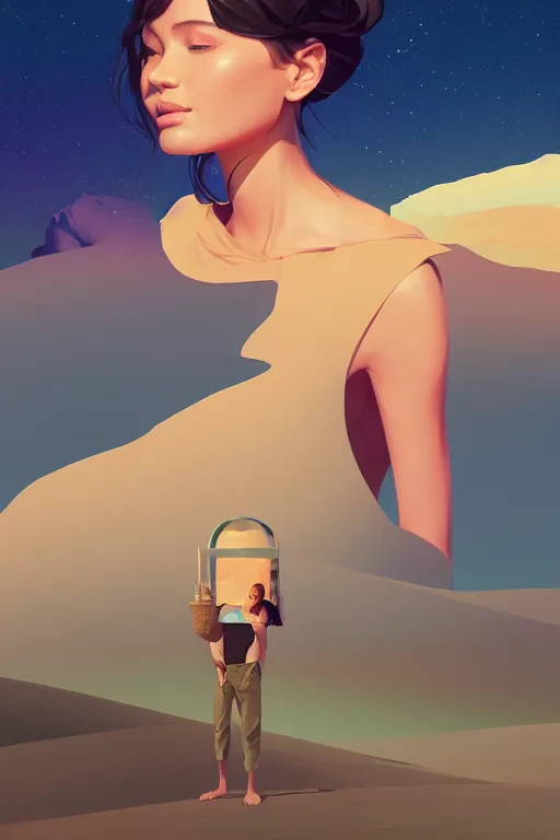 Image similar to single hermit in the desert, smooth face, centered median photoshop filter cutout vector behance hd by artgerm, jesper ejsing, by rhads, makoto shinkai and lois van baarle, ilya kuvshinov, rossdraws, illustration, art by ilya kuvshinov and gustav klimt