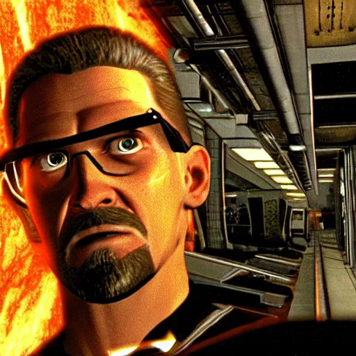 Image similar to a screenshot of Gordon Freeman in The Matrix (1999)