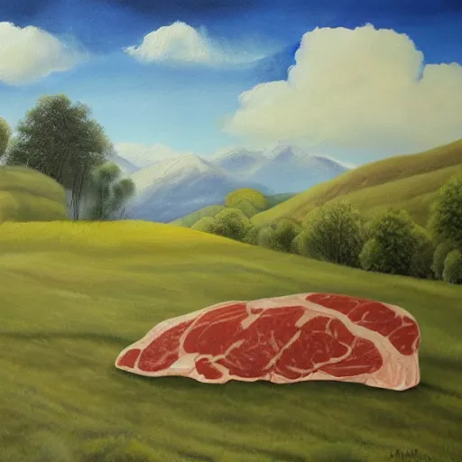 Prompt: A beautiful painting of a landscape made of meat