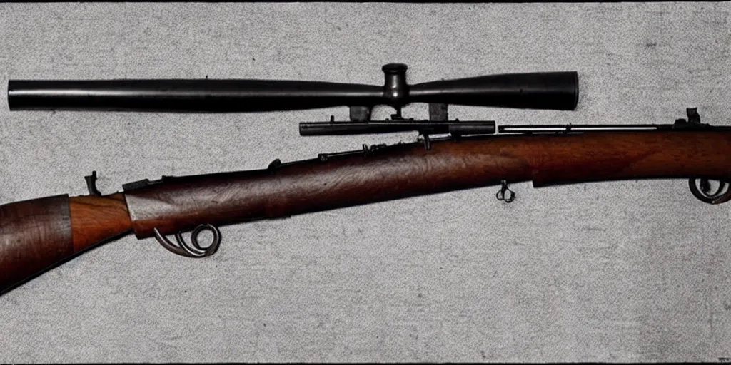 Prompt: mashup of a mosin nagant and a kar 9 8 k, photo credit national museum of firearms history