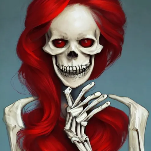 Prompt: cute & beautiful smug smiling undead skeleton girl with very attractive face and red hair dressed as a soviet mitary officer, elegant, digital art, fullbody painting, fantasy, pixar style, painting, pin up, highly detailed, artstation, art by artgerm, vrubel, greg rutkowski, ilya kuvshinov, raymond swanland