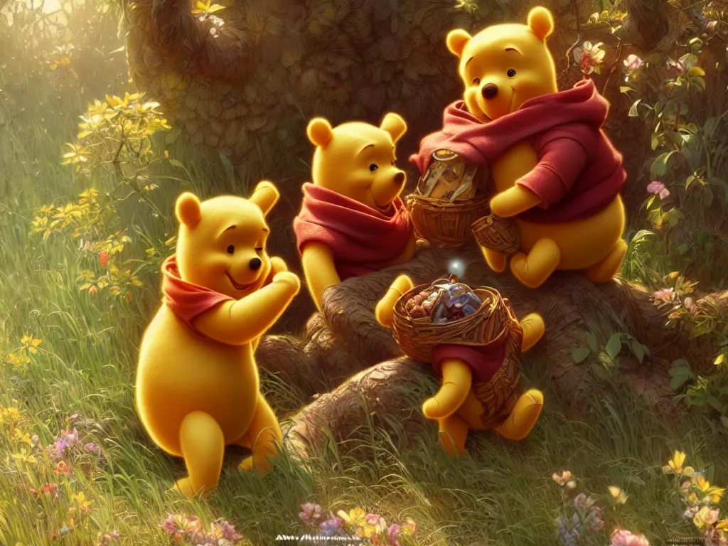 Image similar to winnie the pooh and xi jingping, cute and cuddly, highly detailed, photorealistic, octane render, 8 k, unreal engine. art by artgerm and greg rutkowski and alphonse mucha