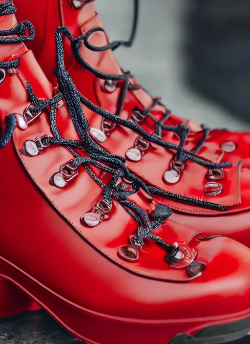 Prompt: hyperrealistic and heavy detailed moncler boots of whole lotta red by playboi carti, leica sl 2 5 0 mm, vivid color, high quality, high textured, real life