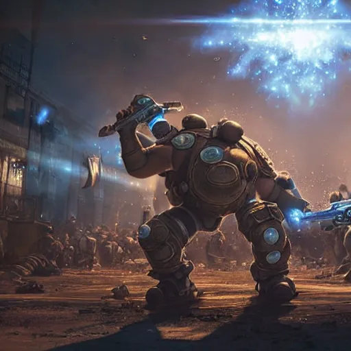 Image similar to Blastoise as Blastoise with watercannon shoulders in gears of war, splash art, movie still, detailed face, photorealistic facial features, cinematic lighting, dramatic, octane render, long lens, shallow depth of field, bokeh, anamorphic lens flare, 8k, hyper detailed, 35mm film grain