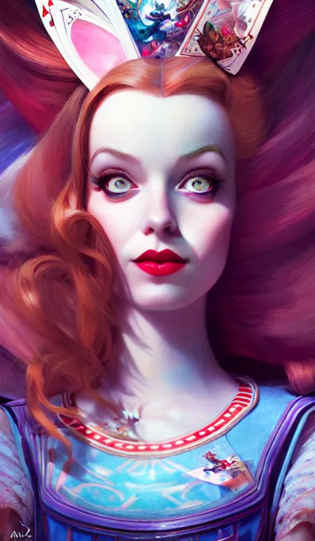 Prompt: illustration of alice from alice in wonder land, portrait, sharp focus, digital art, concept art, dynamic lighting, by anna dittmann, mark arian, marc davis, and sandra chevrier