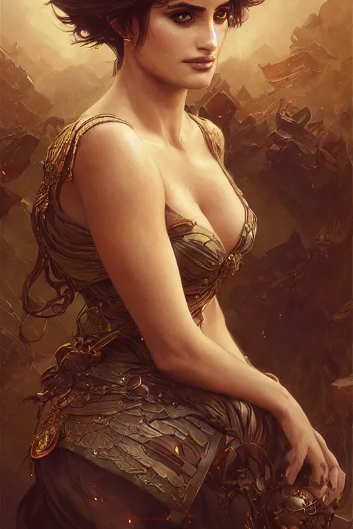 Image similar to penelope cruz , D&D, fantasy, intricate, cinematic lighting, highly detailed, digital painting, artstation, concept art, smooth, sharp focus, illustration, art by Artgerm and Greg Rutkowski and Alphonse Mucha