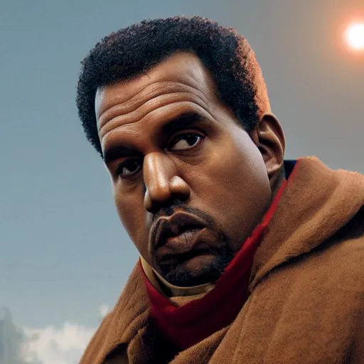 Prompt: kanye wst as muammar kadhafi as emperor napoleon in fallout, splash art, movie still, detailed face, cinematic lighting, dramatic, octane render, long lens, shallow depth of field, bokeh, anamorphic lens flare, 8 k, hyper detailed, 3 5 mm film grain