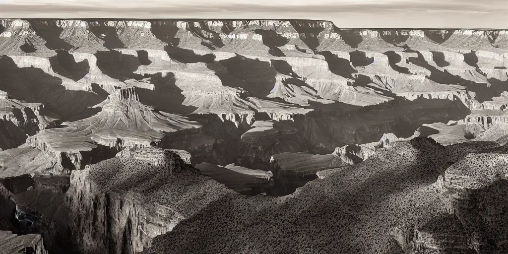 Image similar to the sun setting on the Grand Canyon by ansel adams, award winning