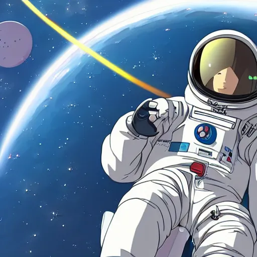 Image similar to an anime astronaut relaxing in space, manga character, anime, studio ghibli,