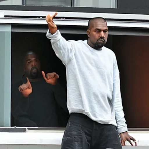 Prompt: kanye west throwing his laptop out of the window in anger